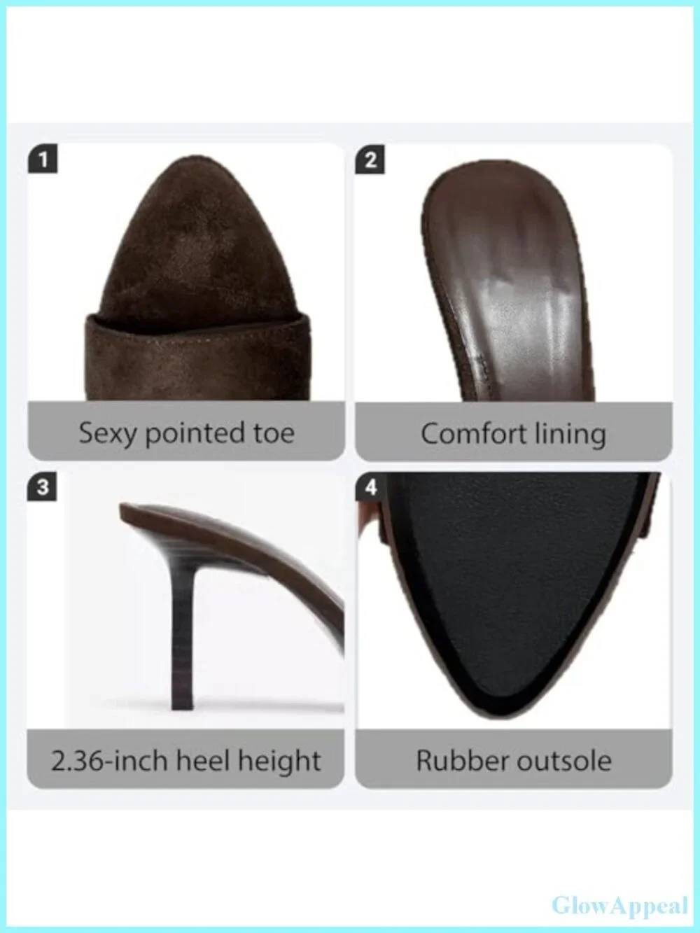 Women's Suede Pointed Toe Mules Stiletto Heels Backless Slip-On Sandals